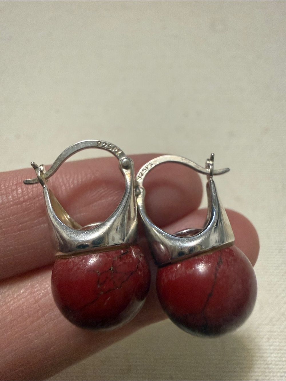 Sterling Silver 925 Red Stone Drop Earrings - Picture 1 of 11